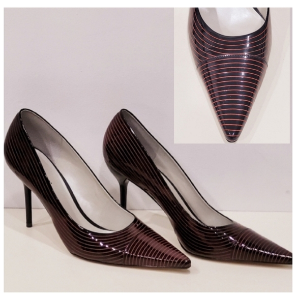 BCBGirls Black & Red Striped Patent Leather Stilettos- Like New - Picture 4 of 15
